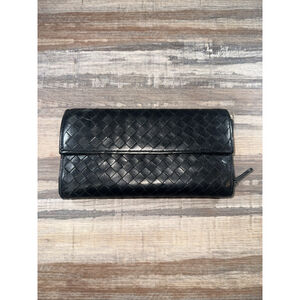 BOTTEGA VENETA Black Intrecciato Leather Continental Clutch Wallet Italy